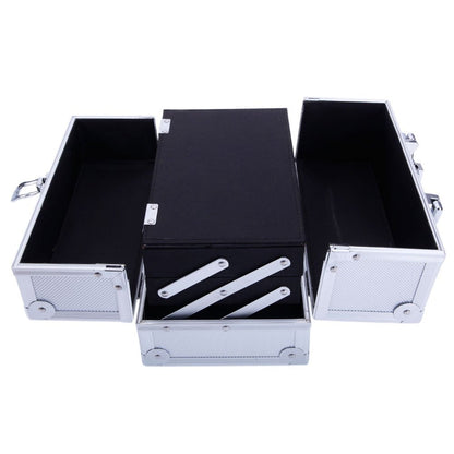 Aluminum Makeup Train Case with Wheels Large Capacity Lockable Cosmetic Trolley Organizer Adjustable Dividers Retractable Handle for Makeup Artists Salon Travel Black Silver Pink Beauty Gift