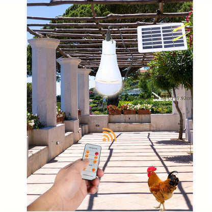 Solar Light Bulbs 2 Pack Campsite Outdoor – Remote Control Timer, 4 Modes 300LM, Light Sensor Auto On/Off, Solar & USB Rechargeable – Shed, Chicken Coop, Emergency & Camping Light