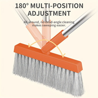 Folding Broom and Dustpan Set 50 Inch Extended Handle - Dense Elastic Bristles Wide Deep Dustpan for Dust Hair Debris, Foldable Broom for Home Kitchen Bathroom Bedroom Living Room, Blue White Black Orange Khaki