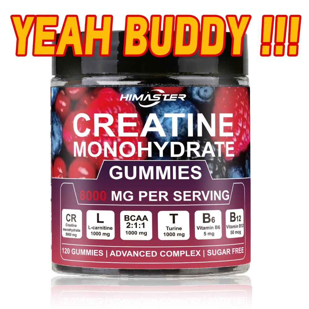 Creatine Monohydrate Gummies 8000mg Blueberry Flavor – with L-Taurine, BCAA, Vitamin B6 & B12 | Pre-Workout Muscle Strength & Endurance Supplement for Men & Women | 120 Count | Yeah Buddy Formula