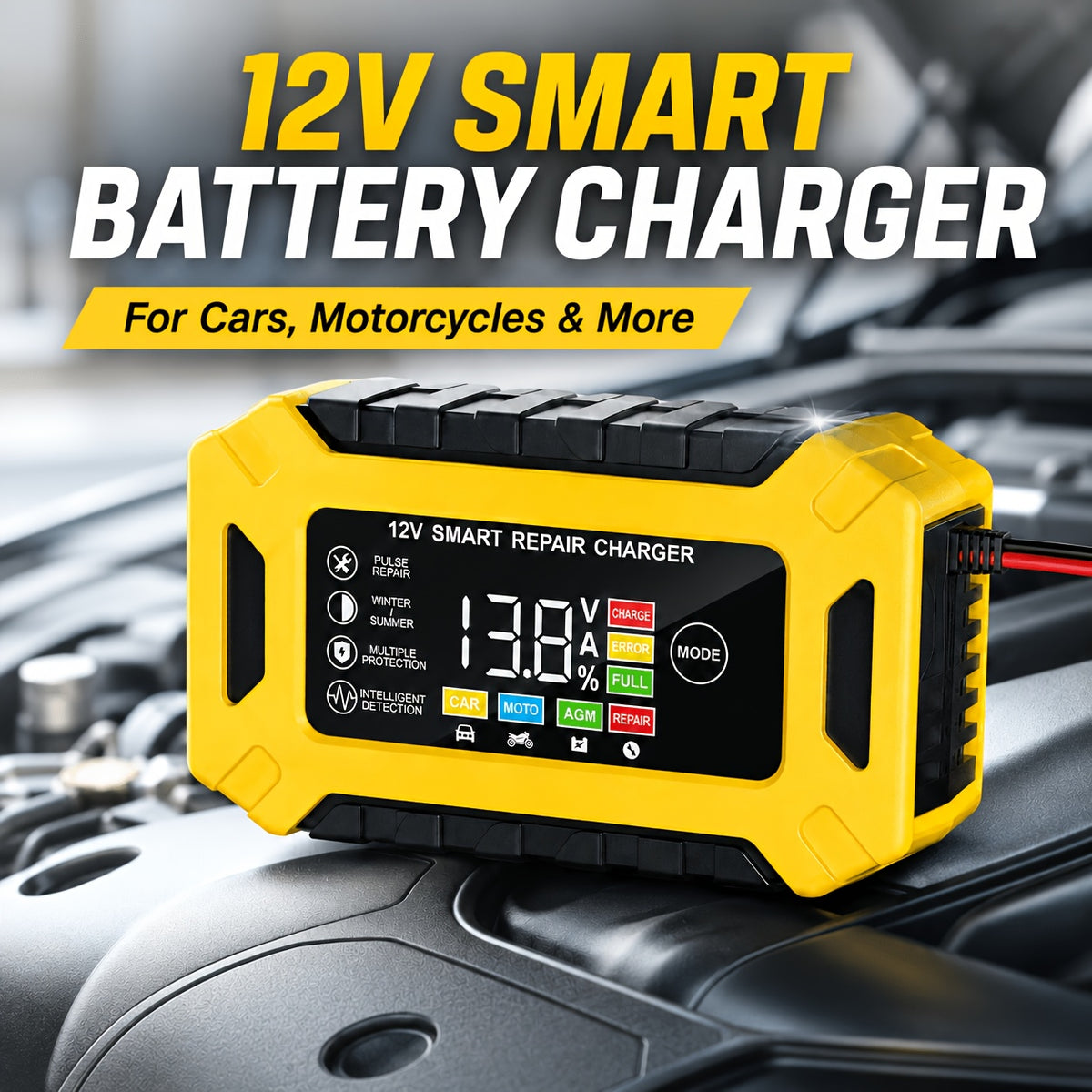 [Cardivek Car Battery Charger 12V 6A]For Car, Truck, Motorcycle, Lawn Mover, And Marine - Maintain And Extends Battery's Life. Flame Retardand Material And Desulfator with Temperature Conpensation