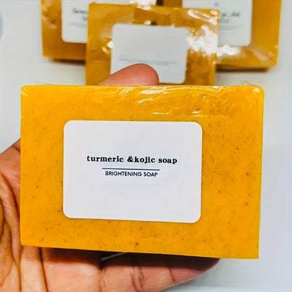 Kojic Acid Soap Set with Turmeric & Lemon – Handmade Cold-Processed Brightening Bars for Face & Body, Deep Cleansing & Hydrating, All Skin Types, Includes Foaming Net & Bath Tools