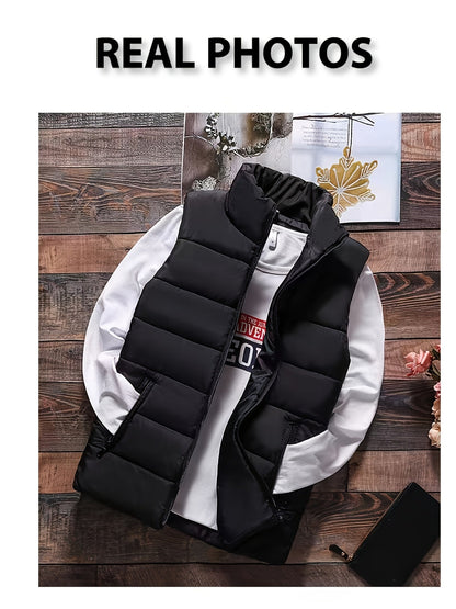 Men's Stand Collar Zip Vest - Zipper Pockets and Warm Layering