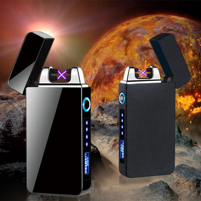 USB Electric Lighter Dual Arc Plasma – Windproof Flameless Rechargeable Lighter with LED Power Display, Touch Sensor, Metal Body, Ideal for Outdoor Camping Candles Holiday Gift (No Battery Required)