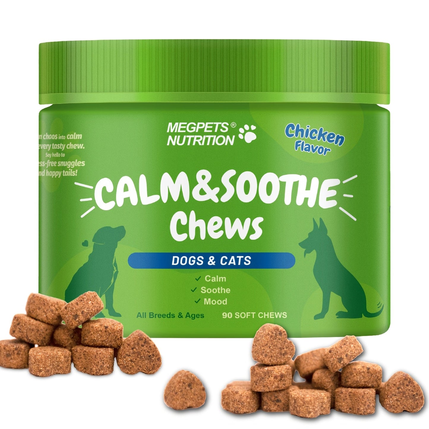 Calming Chews for Dogs & Cats 90ct – Natural Herbal Anxiety & Stress Relief Supplement for Separation, Thunder, Fireworks & Barking, Supports Sleep & Emotional Health, Chicken Flavor