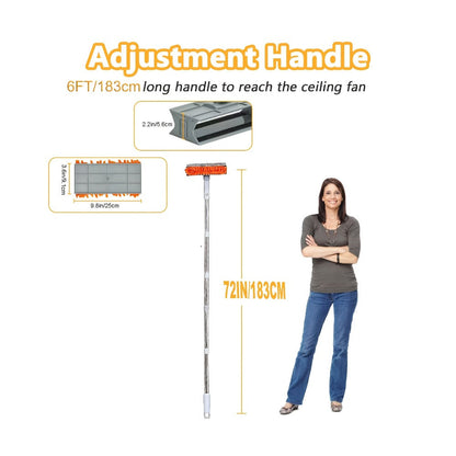 Ceiling Fan Duster 63 Inch Extendable Long Handle Reusable Chenille Microfiber Mop Head Ceiling Fan Blade Cleaner for Dusting Fan Blades Baseboard Wall Floor High Reach Cleaning Tool 6 Feet