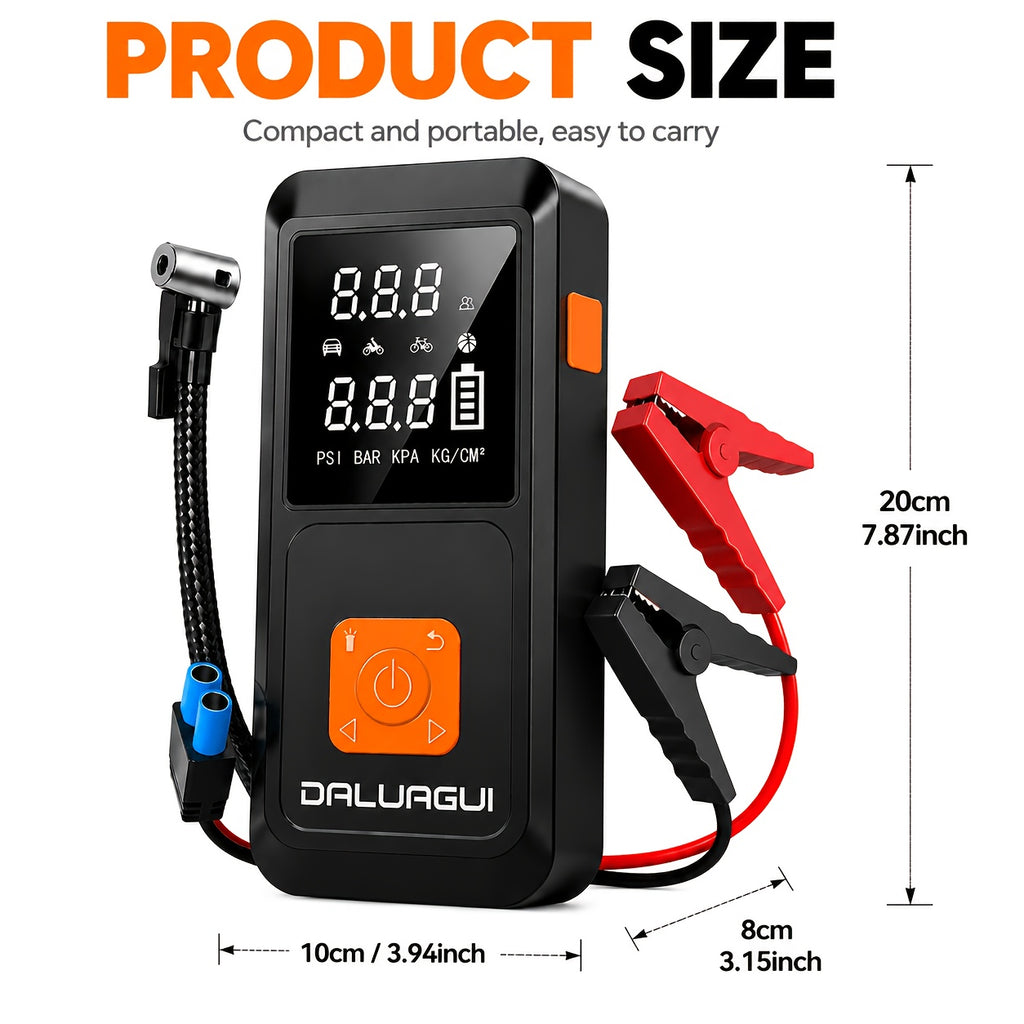 DALUAGUI -10000A Peak Emergency Jump Starter Power Supply with Air Pump, 9-in-1 Function, 12V Car Battery Charger, 150 PSI Fast Tire Inflator, LED Flashlight, USB, Suitable for Gasoline And Diesel Vehicles, SUVs, And Trucks. Ideal As A Holiday Gift.