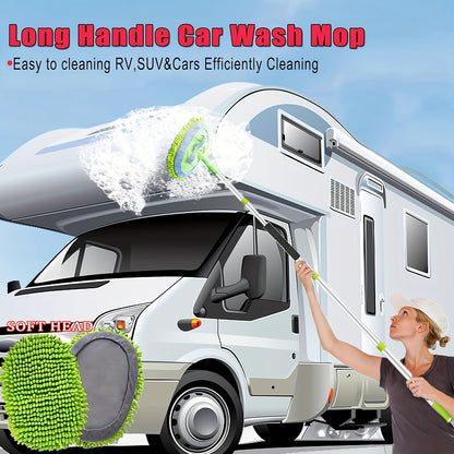 69'' Car Wash Brush With Long Handle, Car Wash Kit With Tire Brush, Tower, Window Squeegee, Chenille Microfiber, Car Detailing Brushes, Car Cleaning Brush Kit Supplies For Car, Truck, SUV, RV..