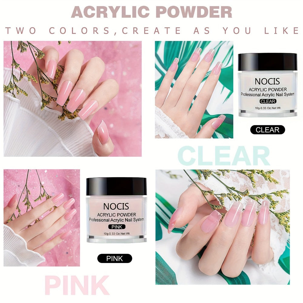 Acrylic Nail Kit Professional Complete Set with Clear Pinkish Nude Powder Non-Yellowing Liquid Monomer Nail Brush & Cleaner - Salon Quality DIY Home Manicure Nail Extension Tools