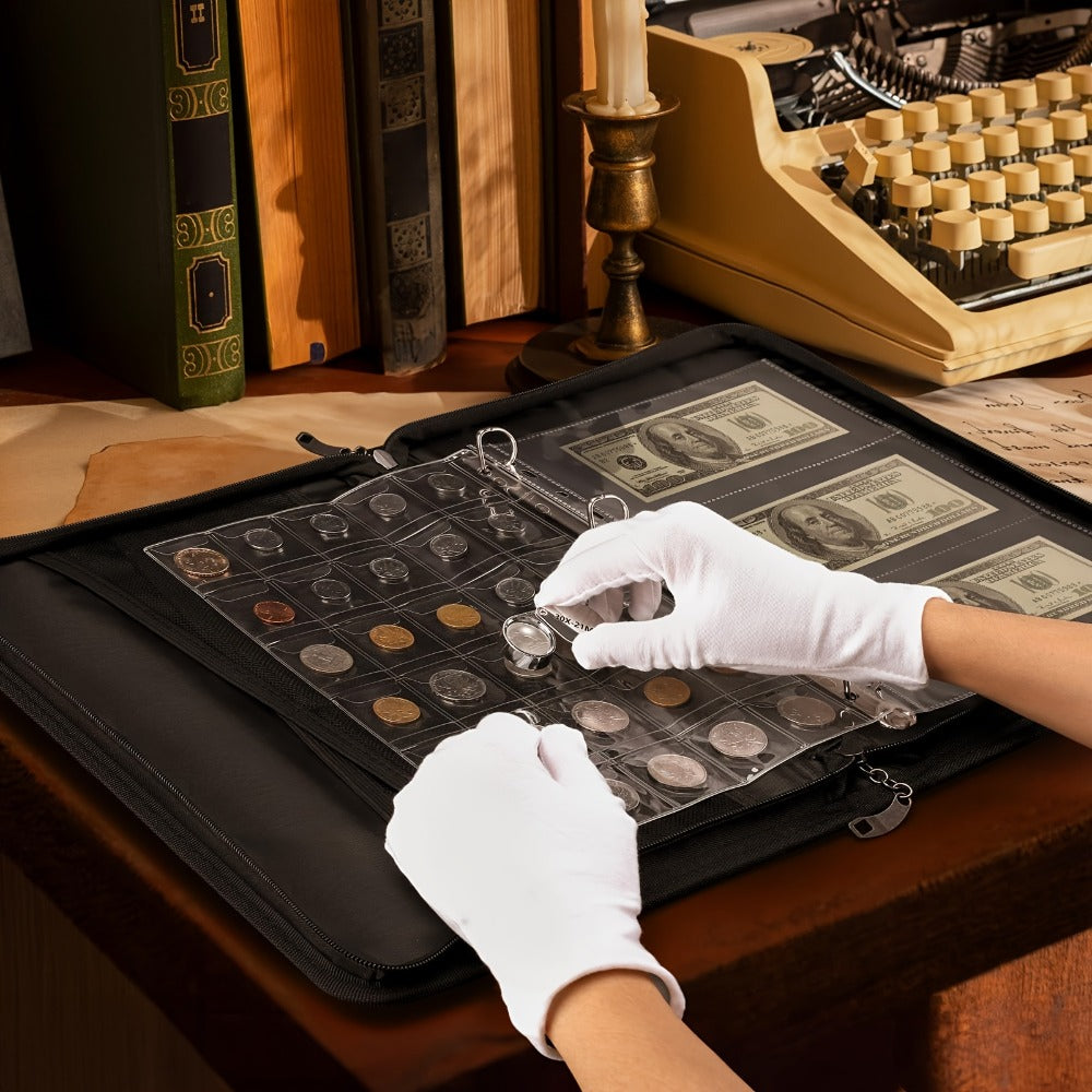 300-Pocket Coin Collection Book with Lock - Fireproof Holder, 72 Currency Sleeves, Coin Organizer Album for Pennies, Bills & Stamps | Complete Collector Supplies Set - Black