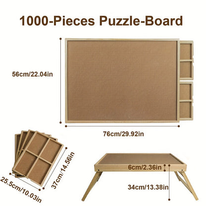 Jigsaw Puzzle Table with Folding Legs – 4 Drawers 16 Sorting Grids Portable Wooden Puzzle Board for 1000 Pieces, Storage Organizer Gift for Adults Seniors Family Game Night Home Office