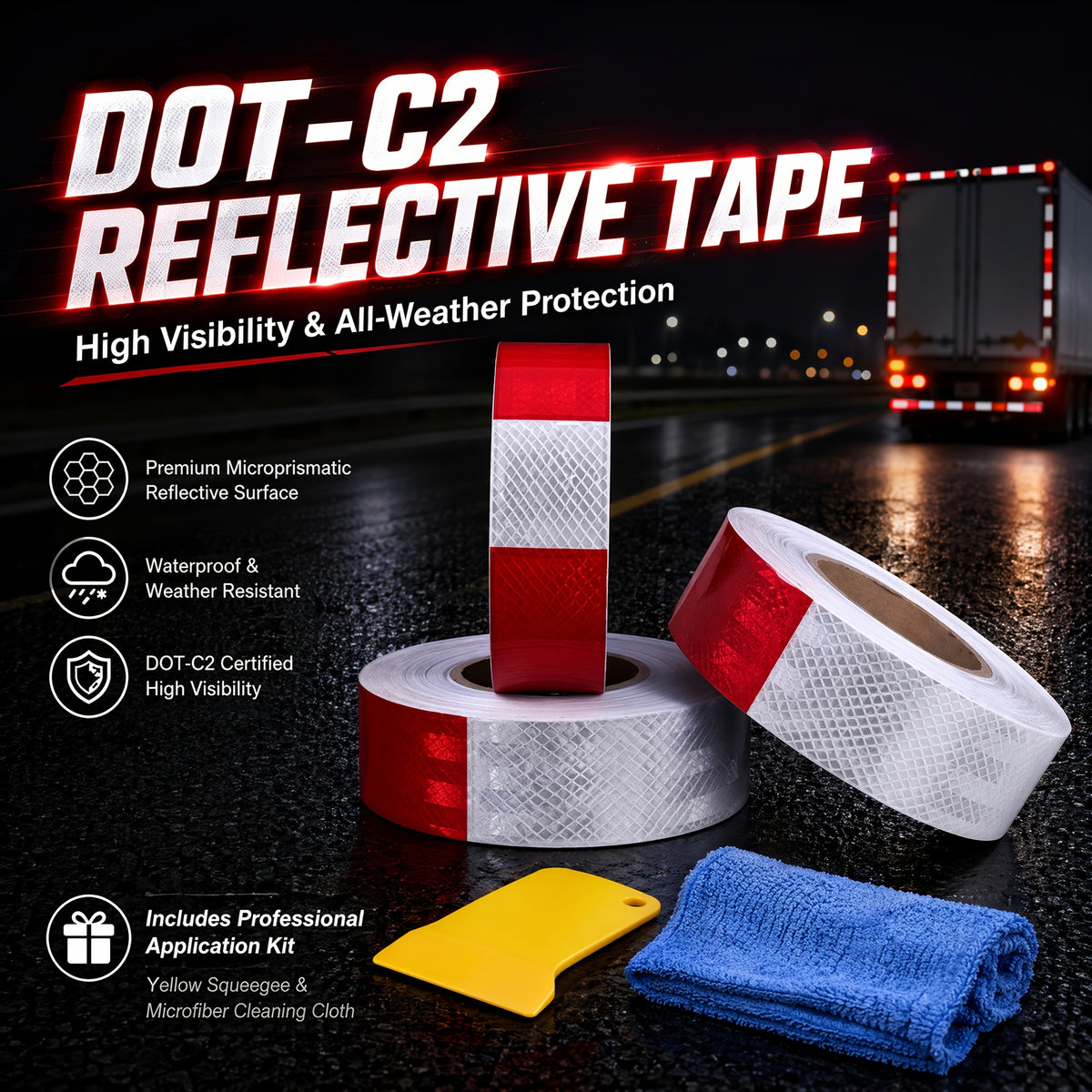 [Multi-volume Series]DOT-C2 Reflective Tape 2" X 60ft | Red & White, Ultra-Bright 360° Safety Marking for Trucks, Trailers, Vans & Construction Signs All-Weather Strong Roll