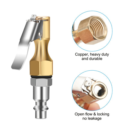 3pcs Air Chucks with Clip, American Closed Flow Lock-on Tire Inflator Chuck, Compatible with Schrader Valve, Durable Automotive Tool