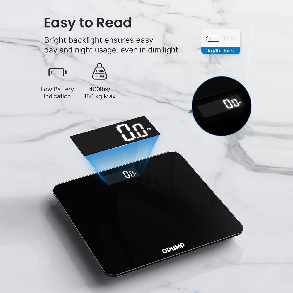 Digital Bathroom Scale High Precision 400 lbs – Electronic Body Weight Scale with Backlit HD LCD Display, kg/lb/st Switchable, Easy Read, Includes Batteries