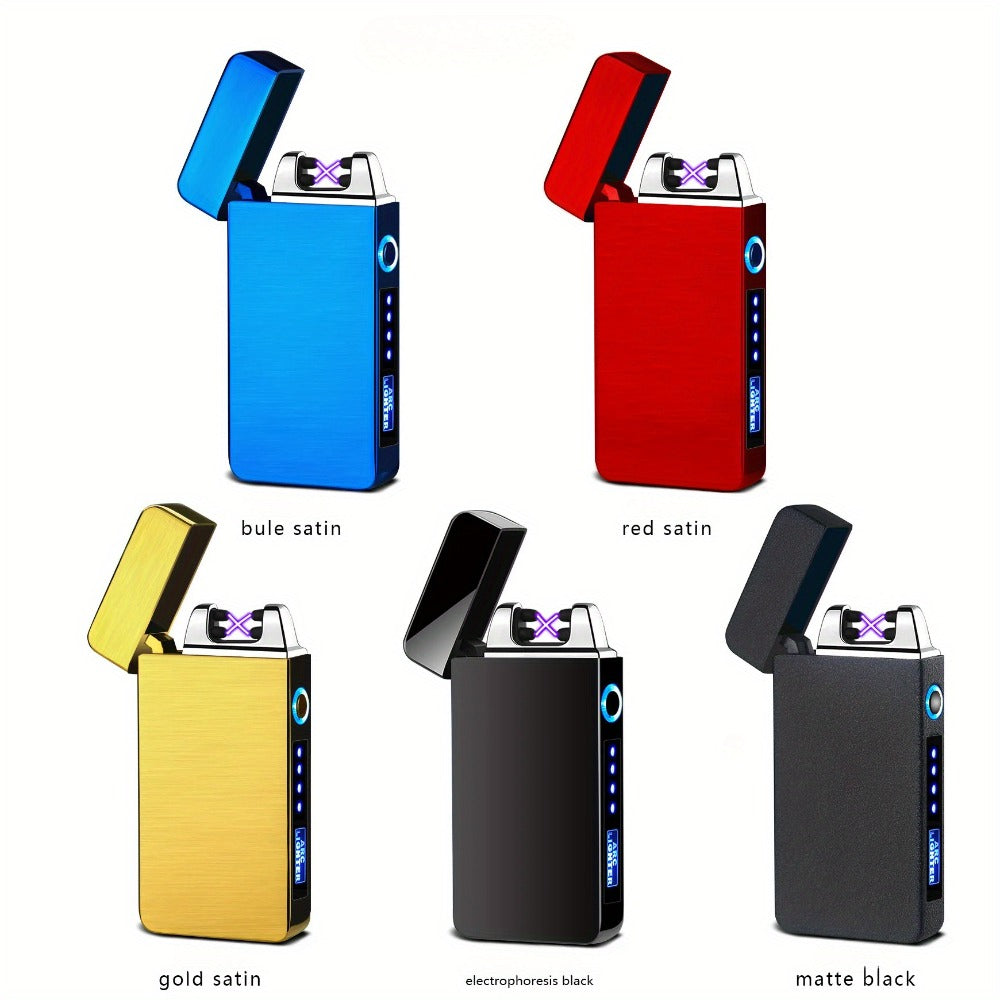 USB Electric Lighter Dual Arc Plasma – Windproof Flameless Rechargeable Lighter with LED Power Display, Touch Sensor, Metal Body, Ideal for Outdoor Camping Candles Holiday Gift (No Battery Required)