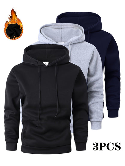 Men's Solid Color Hoodie - Long Sleeve Relaxed Fit