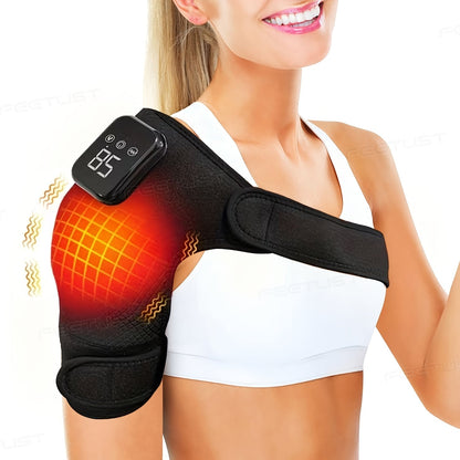 Cordless Heated Shoulder Massager with Vibration – 3 Heat Levels & 3 Vibration Intensities Electric Heating Pad for Shoulder, Elbow & Knee Pain Relief, LED Touch Screen, USB & Battery Powered