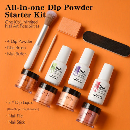 Halloween Orange Glitter Dip Powder Nail Kit with Nail Sticks Base Coat Top Coat & Activator — DIY Spooky Seasonal Nail Art Manicure Set No Lamp Needed
