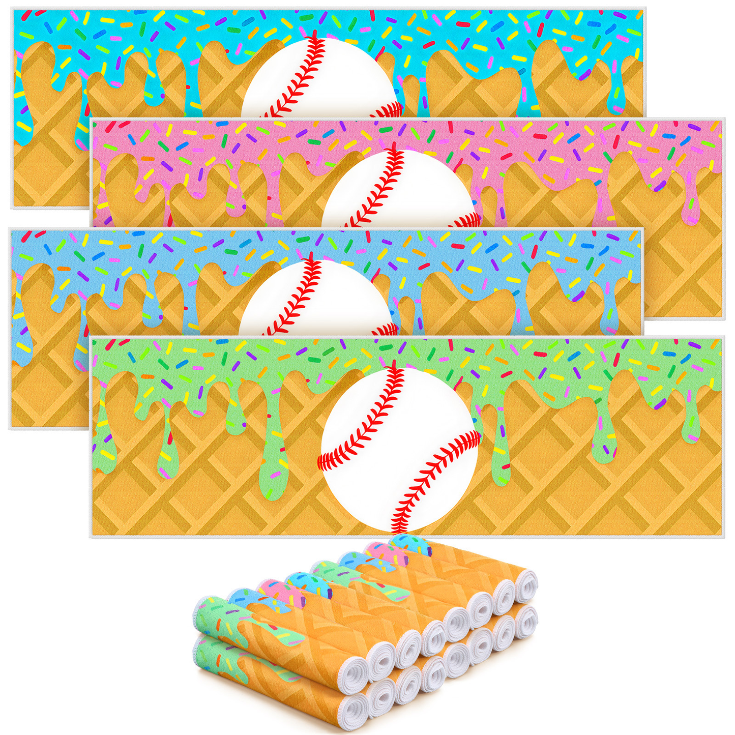 Sports Ice Towels 24-Pack – 30”×9” Mini Microfiber Cooling Towel for Baseball, Softball, Golf, Football, Yoga & Running, Breathable Sweat-Absorbing Chilling Cloth, Bulk Team & Coach Gift Set