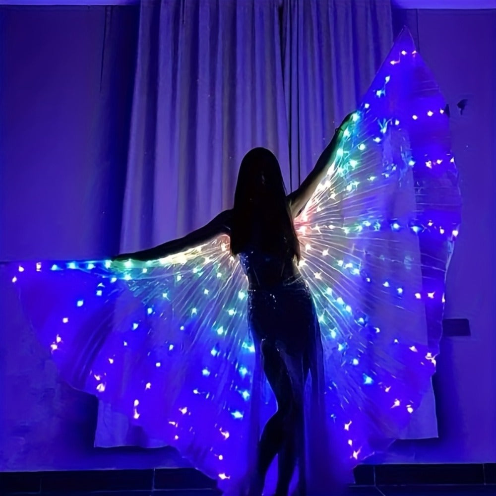 LED Feather Dance Costume Glowing Luminous – Light Up Belly Dance Performance Dress for Women Halloween Christmas Mardi Gras Rave Stage Show White Purple Warm White