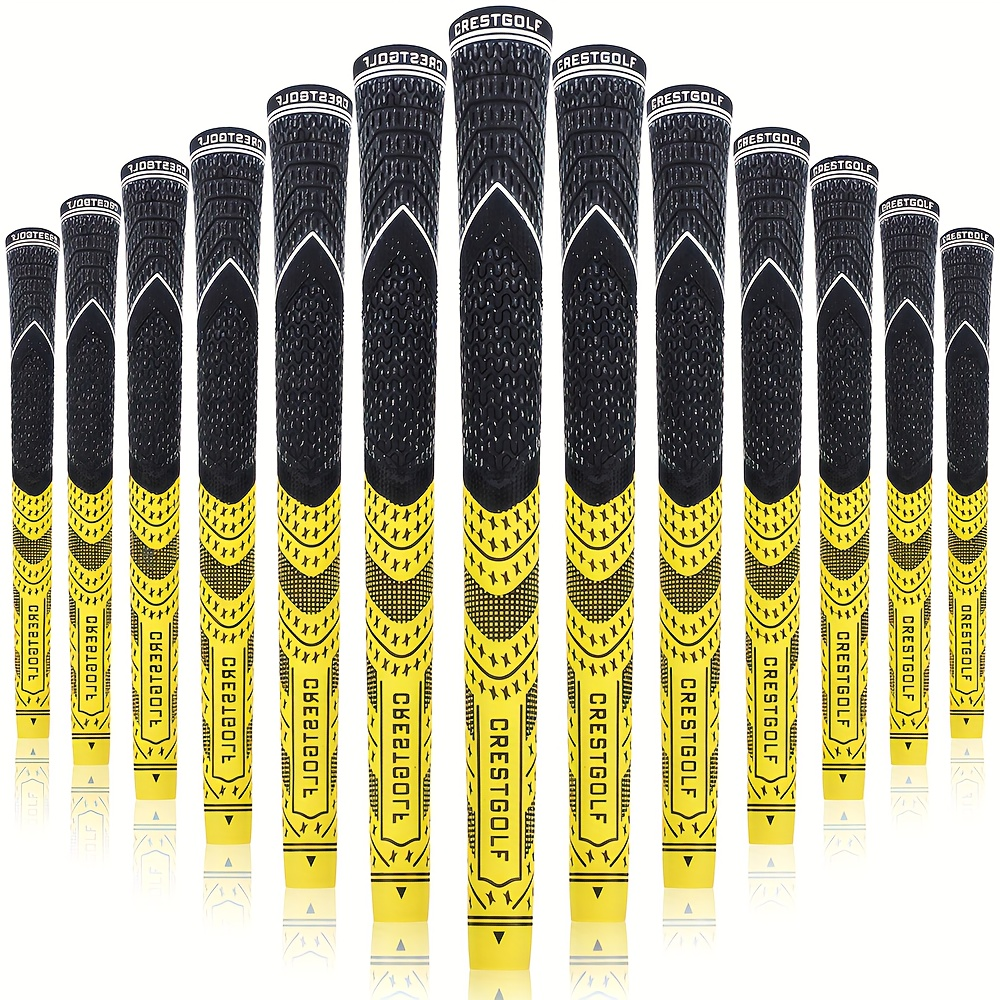 Midsize Golf Grips Set 13 Pack – All Weather Hybrid Rubber Golf Club Grips with Ecological Yarn Thread Technology, Multiple Colors, Fits Full Set of Clubs (Black, White, Red, Orange, Yellow, Blue, Gray)