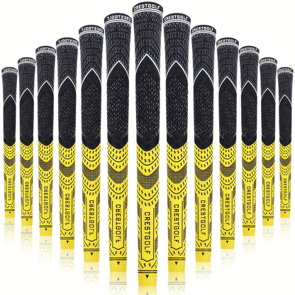 Midsize Golf Grips Set 13 Pack – All Weather Hybrid Rubber Golf Club Grips with Ecological Yarn Thread Technology, Multiple Colors, Fits Full Set of Clubs (Black, White, Red, Orange, Yellow, Blue, Gray)