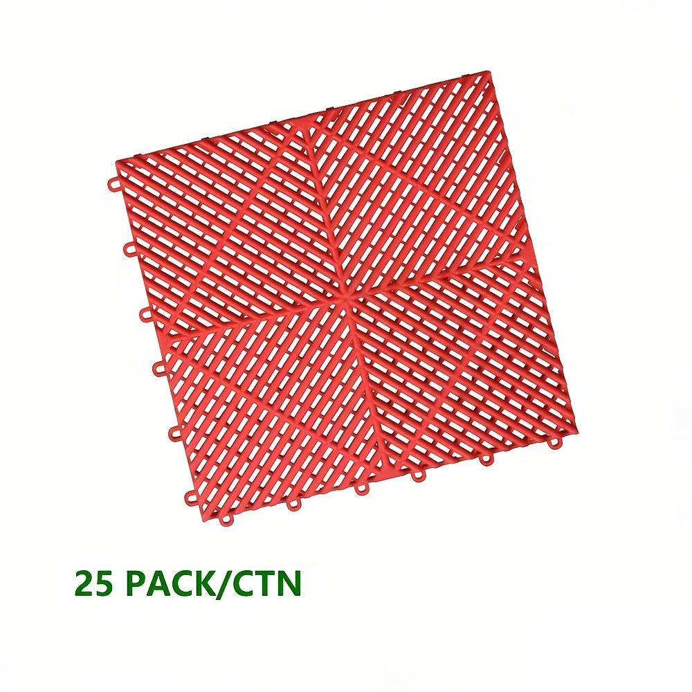 Garage Floor Tiles 25Pcs – Interlocking Plastic Mesh Spliced Floor Mats for Car Wash Auto Detailing Garage Flooring, 5 Colors Available