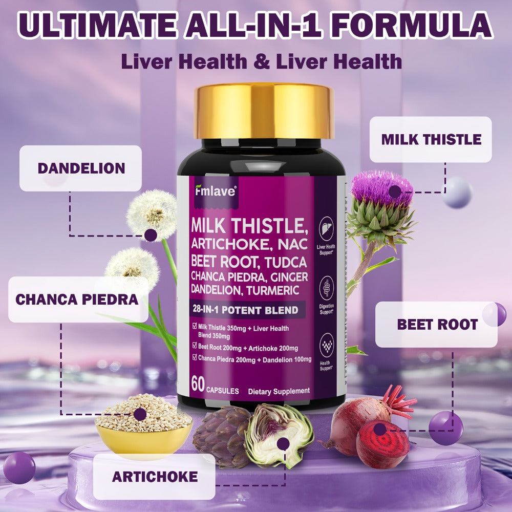 Liver Support Supplement 28-in-1 Ultimate Herbal Blend – Milk Thistle, Dandelion & Turmeric for Liver Cleanse, Detox & Digestive Health | All-Natural Formula for Men & Women | 1 Month Supply