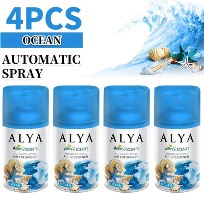 Automatic Spray Air Freshener Refill 8.45oz 1pc or 4pcs - 6 Scents Lavender Vanilla Cool Linen Ocean Mixed Berries Magnolia, Odor Fighting Room Spray for Car Office Home Bathroom Kitchen Fabric Closet