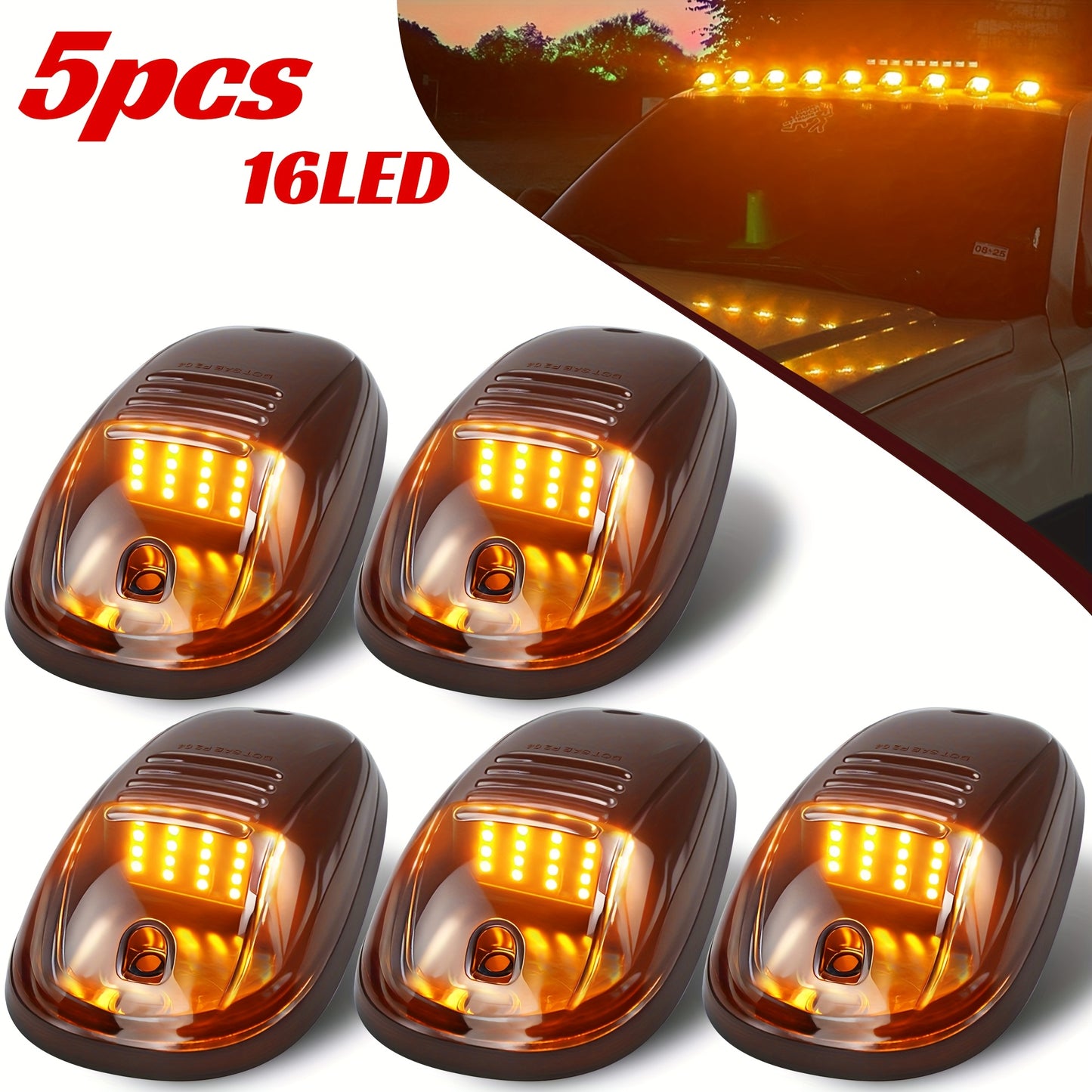 5pcs/Set 16/24 LED Roof Marker Light Bulbs, 12V Super Bright, Sturdy Construction, Easy Wiring Harness Replacement, Fits 2003-2018 1500 2500 3500 4500 5500 Pickup Trucks, Without Battery