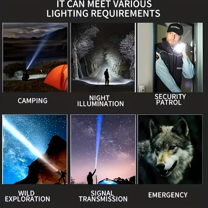 High Lumen Tactical Flashlight 2-Pack – COB Side Light, USB Fast Charging, Zoomable, Multiple Modes for Camping, Cycling, Fishing, Emergency & Outdoor Exploration