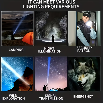 High Lumen Tactical Flashlight 2-Pack – COB Side Light, USB Fast Charging, Zoomable, Multiple Modes for Camping, Cycling, Fishing, Emergency & Outdoor Exploration
