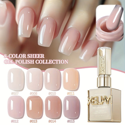 Jelly Gel Nail Polish Set 8 Colors Summer Ice Transparent Sheer Shades — Glossy Hydrating Formula LED Lamp Compatible Nail Art Manicure Kit for Women