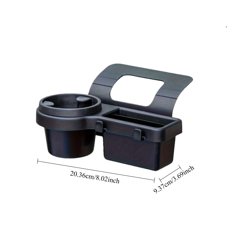 A Multifunctional Car Storage Box Featuring Cup Holders, a Beverage Rack, a Side Door Window Phone Slot, And a Hanging Storage Shelf - Made of Durable ABS Material, Easy to Install, And Designed to Save Space