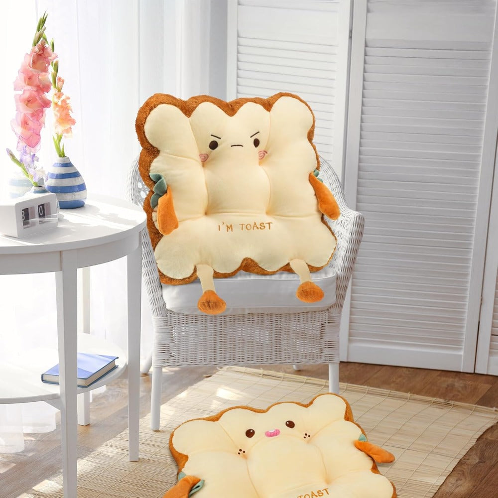 Toast Chair Cushion Bread Pillow Toast Seat Cushion Bread Plush Pillow Cushions Kawaii Office Desk Chair Car Additions Food Pillows Gift for Birthday Christmas Sofa Bedroom