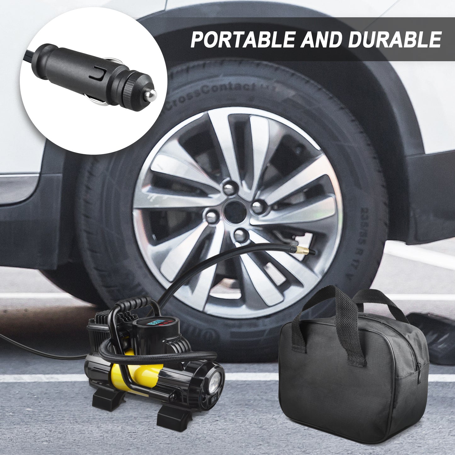 12V DC Portable 150PSI Air Compressor Car Tyre Tire Inflator Pump Auto Shut Off LED Digital Display with Carrying Bag for Car Ties, Ball, Air Bed, Balloon and More