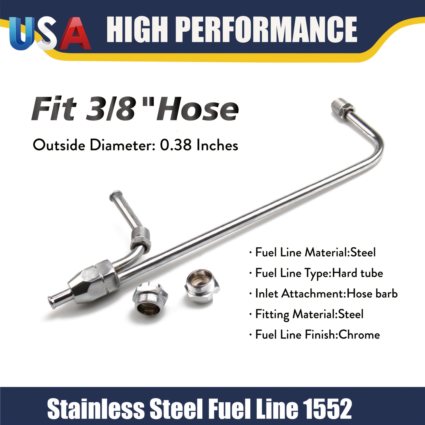 1552 Dual Feed Fuel Line Kit, Chrome Gas Line 3/8" Hose, Designed for Holley 4-Barrel Carburetor 4150 Double Pumper - Fuel Tube Line Hose