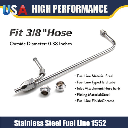 1552 Dual Feed Fuel Line Kit, Chrome Gas Line 3/8" Hose, Designed for Holley 4-Barrel Carburetor 4150 Double Pumper - Fuel Tube Line Hose