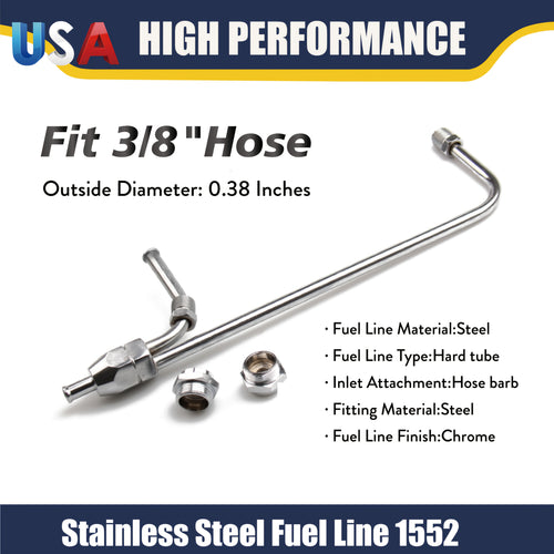 1552 Dual Feed Fuel Line Kit, Chrome Gas Line 3/8" Hose, Designed for Holley 4-Barrel Carburetor 4150 Double Pumper - Fuel Tube Line Hose