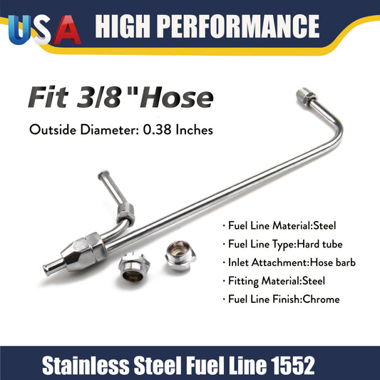 1552 Dual Feed Fuel Line Kit, Chrome Gas Line 3/8" Hose, Designed for Holley 4-Barrel Carburetor 4150 Double Pumper - Fuel Tube Line Hose