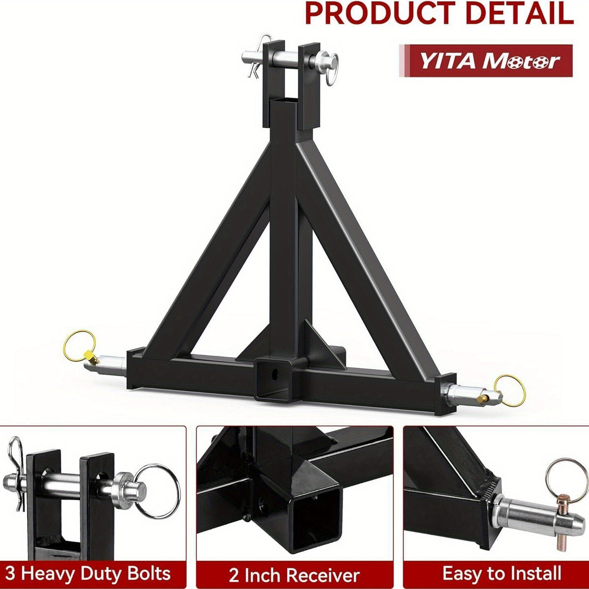 3 Point Trailer Hitch Tow Drawbar 2" Adapter Attach For Category 1 Tractor Drawbar Adapter for Kubota, BX, LM25H, WLM Tractor, NorTrac, Yanmar, Kioti