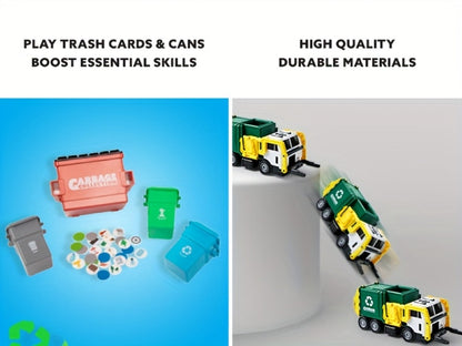 Garbage Truck Toy Set 16-Inch Large Friction-Powered with Lights & Sounds, Color-Coded Trash Bins, Garbage Sorting Learning Cards – Educational Gift for Boys & Girls Ages 3+