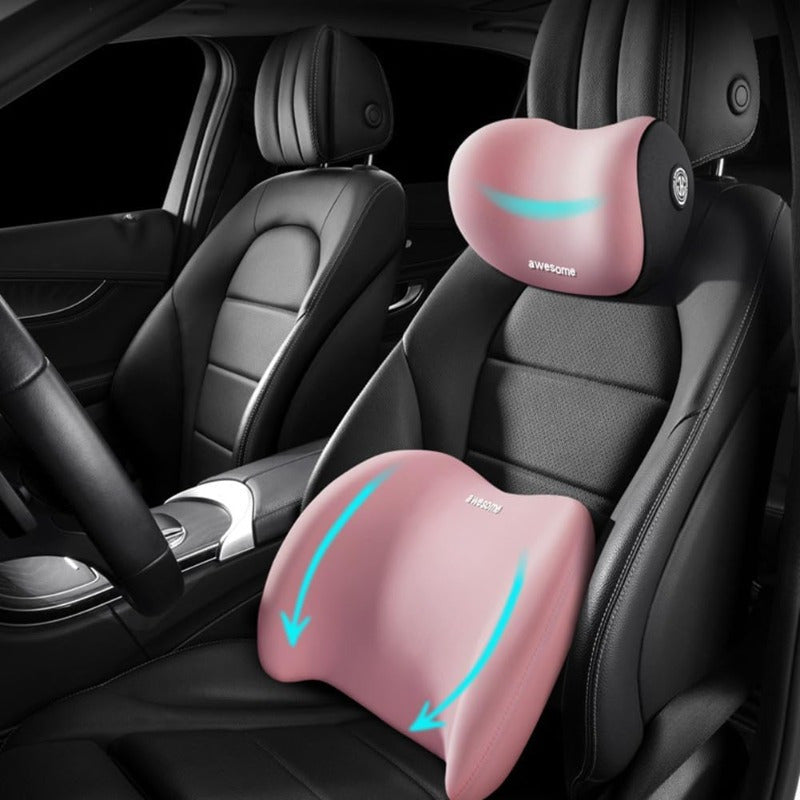 Car Lumbar Support Pillow and Car Neck Pillow Kit, Ergonomic Car Seat Headrest & Lumbar Cushion with Adjustable Strap for Neck Back Pain Relief, for Office Chair/ Truck/ Wheelchair (Gray)