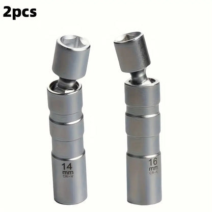 1/2 Inch Magnetic Universal Spark Plug Socket Tool Set, 2pcs Includes 0.55 Inch and 0.63 Inch Alloy Steel Ratchet Wrenches with 3/8 Inch Drive, Universal Spark Plug Removal Kit, Vehicle Maintenance Kit, Automotive Repair Tools, Durable Ratchet Wrench