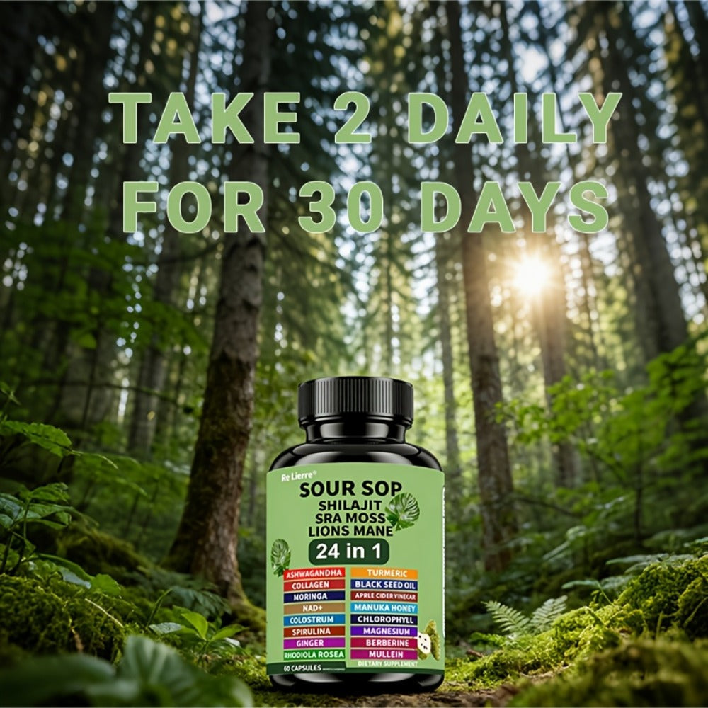 Sea Moss Capsules 24-in-1 with Soursop, Lion's Mane, Shilajit & 20 More Superfoods — Gut Health, Immune Support, Brain & Antioxidant Defense Formula for Women & Men