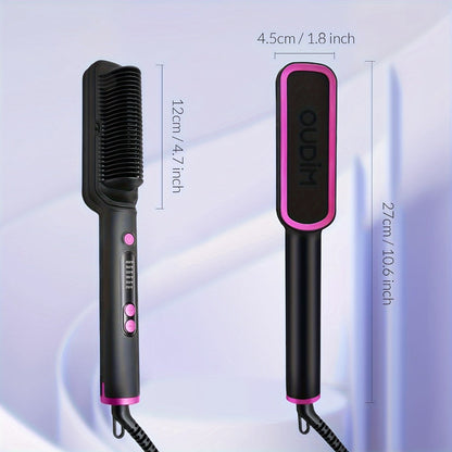 6-Setting Ionic Hair Straightener Brush with Fast Heat-Up & Anti-Scald Protection – Precise Temperature Control Flat Iron Straightening Comb for Women, All Hair Types, Home & Salon Use