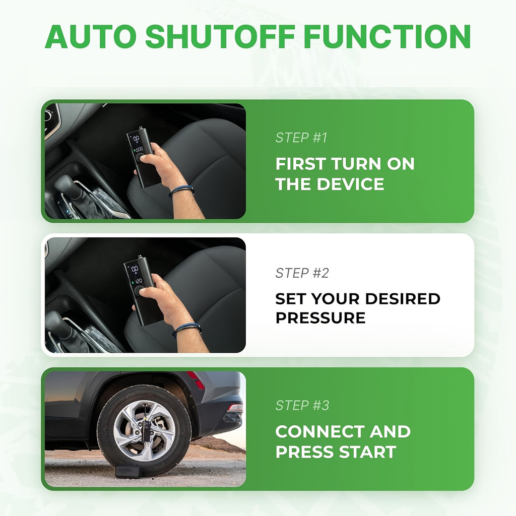 Portable Tire Inflator with Digital Pressure Gauge, Rechargeable Battery, LED Light, Cordless, Suitable for Cars, Motorcycles, Bicycles, And Balls