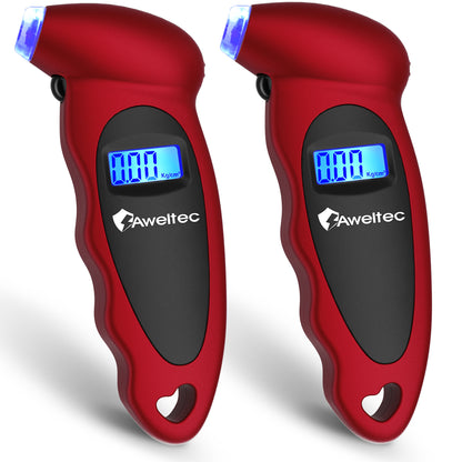 Digital Tire Pressure Gauge 2-Pack, 150 PSI with Backlit LCD, 4 Modes & Non-Slip Grip – Fits Car, Truck, Motorcycle & Bicycle – Red/Silver/Black