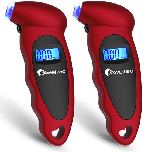 Digital Tire Pressure Gauge 2-Pack, 150 PSI with Backlit LCD, 4 Modes & Non-Slip Grip – Fits Car, Truck, Motorcycle & Bicycle – Red/Silver/Black
