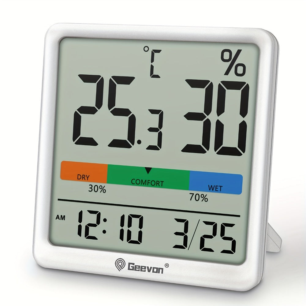 Indoor Thermometer Hygrometer Digital | Accurate Temperature Humidity Monitor with Clock & Calendar | Desktop Room Humidity Gauge for Home Office Bedroom Baby Room